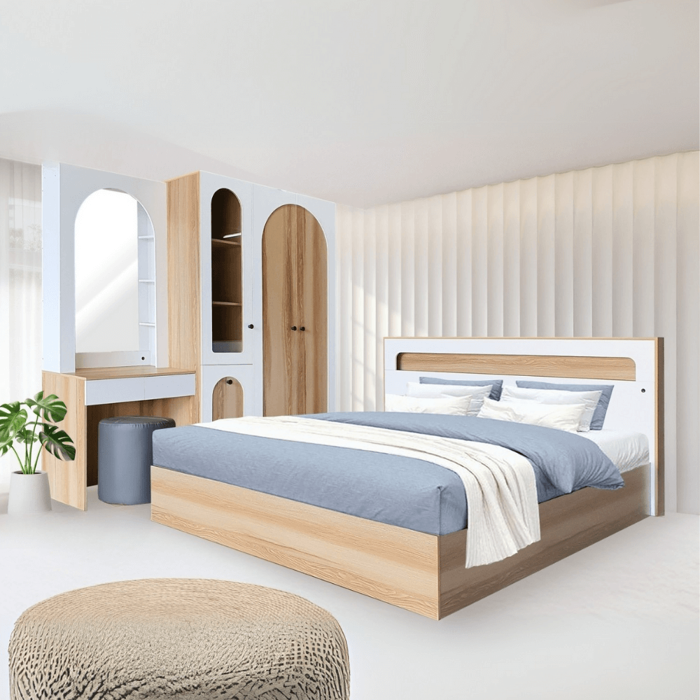 ชุดห้องนอน + ที่นอนสปริง 6 ฟุต WISDOM DESIGN FURNITURE รุ่น ARISTA 6 สี แอช/ขาว_1